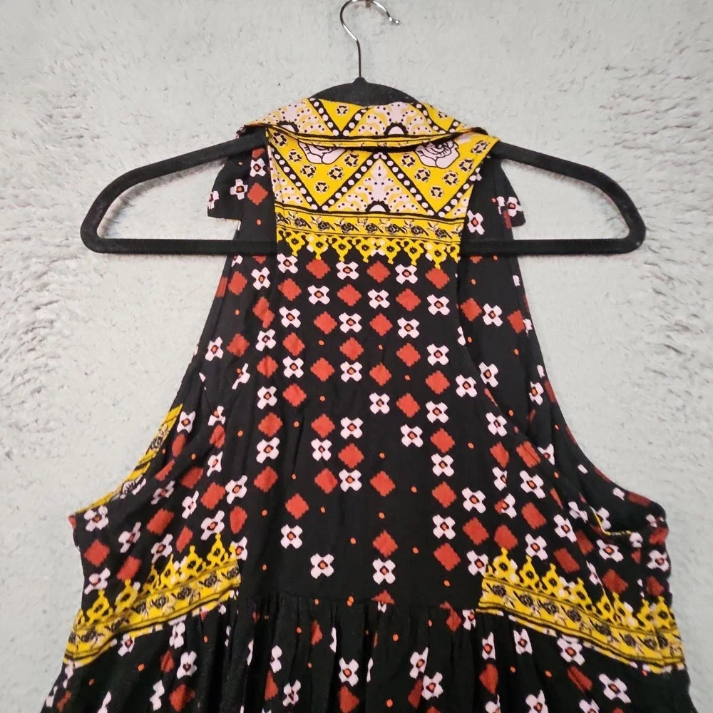Free People Tunic Top Womens S Black Boho Festival Floral Patchwork Tank Dress